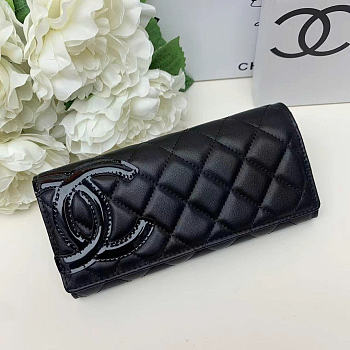 Chanel Cambon Line Long Wallet Black Lambskin 19.5x10x5cm