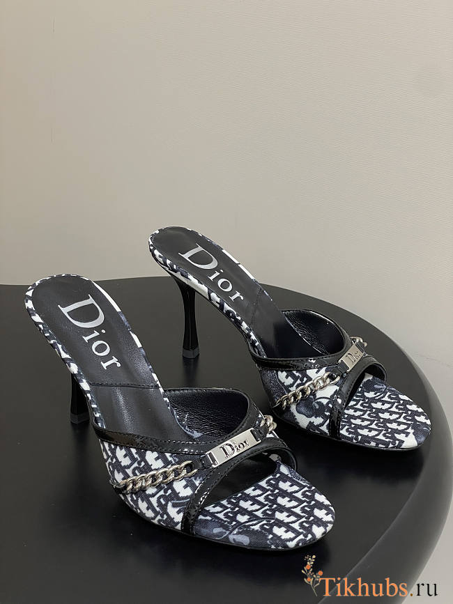 Dior Tricolor Canvas Blue Slide Sandals 10cm - 1