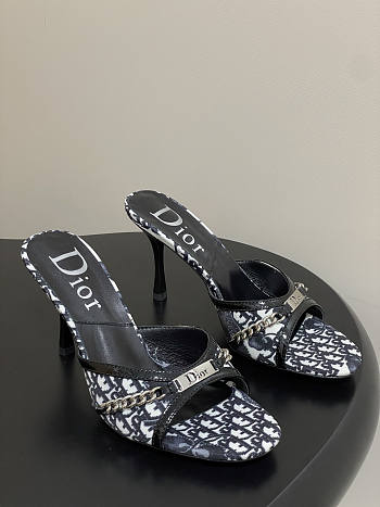 Dior Tricolor Canvas Blue Slide Sandals 10cm