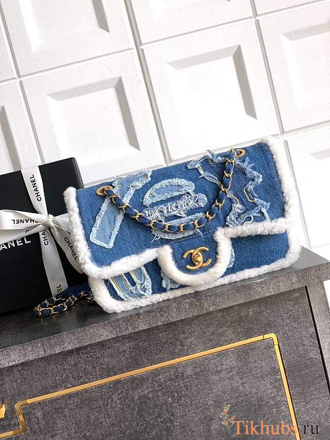 Chanel Flap Bag Denim Shearling Bag 26cm - 1