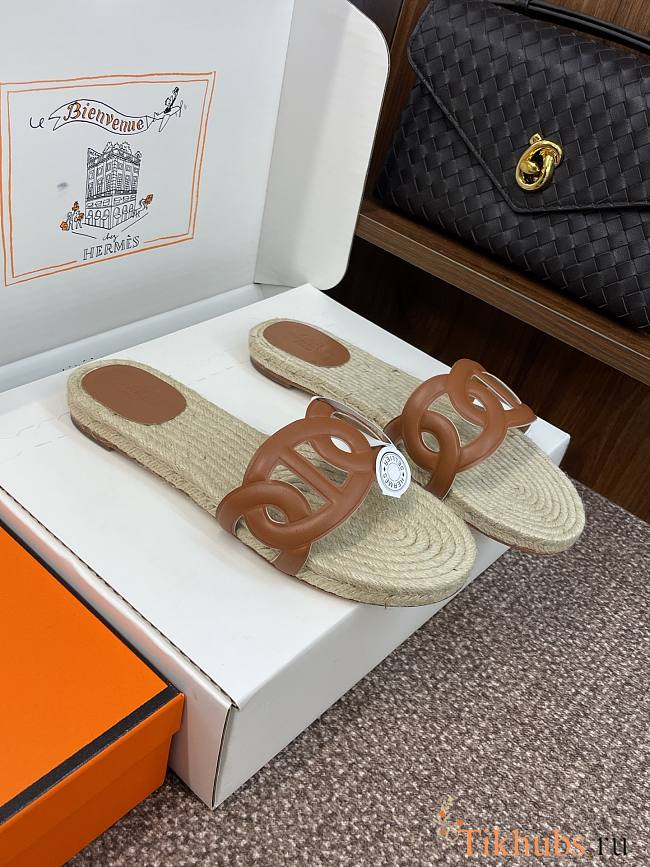 Hermes Famosa Leather Brown Sandal - 1