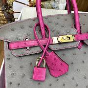Hermes Birkin 25 Bag Grey Pink Gold Ostrich 25cm - 6
