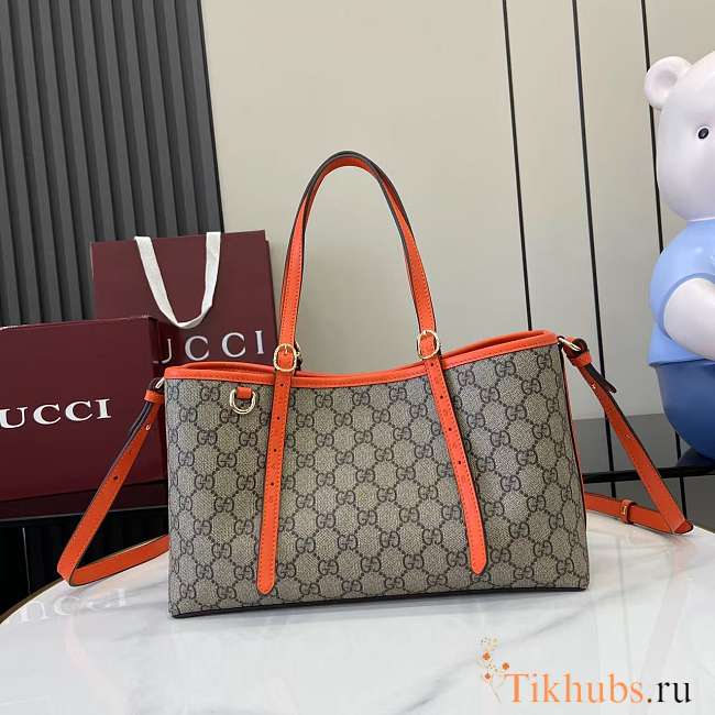 Gucci Emblem Medium Beige Orange Tote Bag 31x18.5x11.5cm - 1