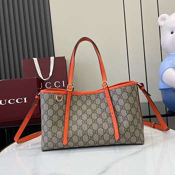 Gucci Emblem Medium Beige Orange Tote Bag 31x18.5x11.5cm