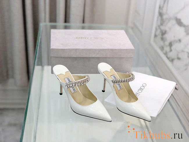 Jimmy Choo White Patent Leather Crystal Strap 10cm - 1