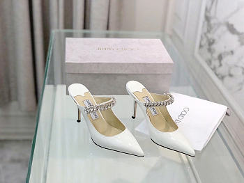 Jimmy Choo White Patent Leather Crystal Strap 10cm