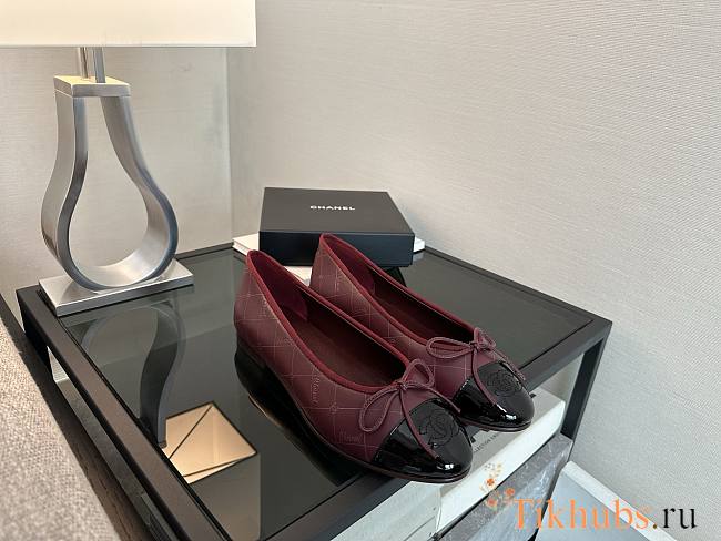 Chanel Ballet Wine Black Flats - 1