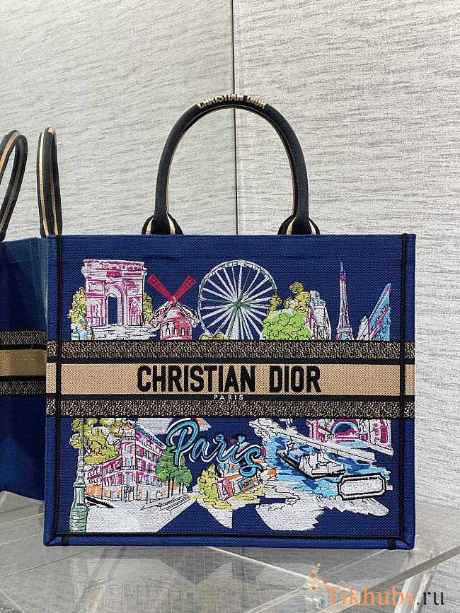Dior Souvenir Large Dior Book Tote Raffia Blue 42cm - 1