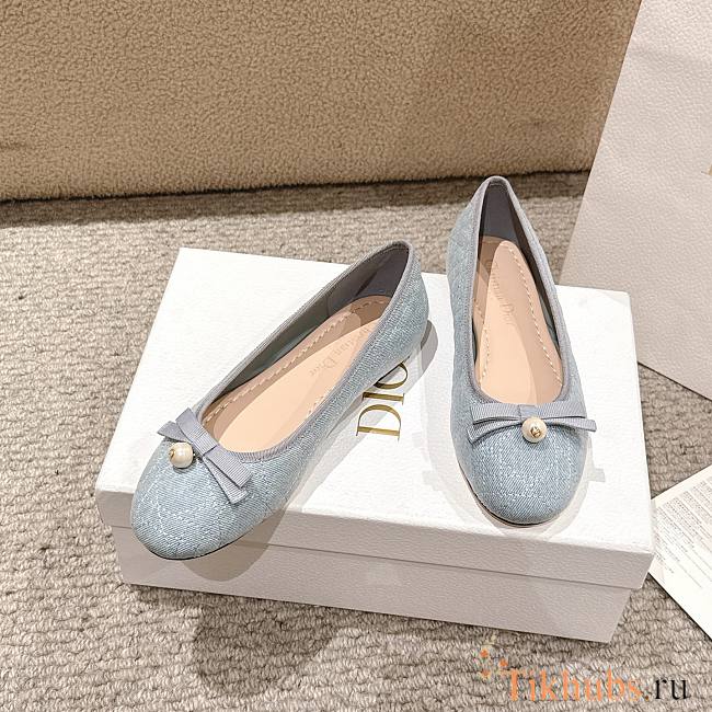 Dior Ballet Flat Blue Cannage Embroidered Denim - 1