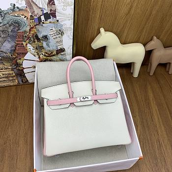 Hermes Birkin 25 Bag White Pink Silver Togo 25cm