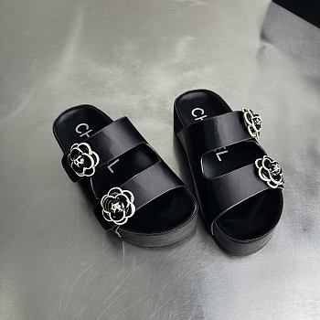 Chanel Camellia Black Sandals 