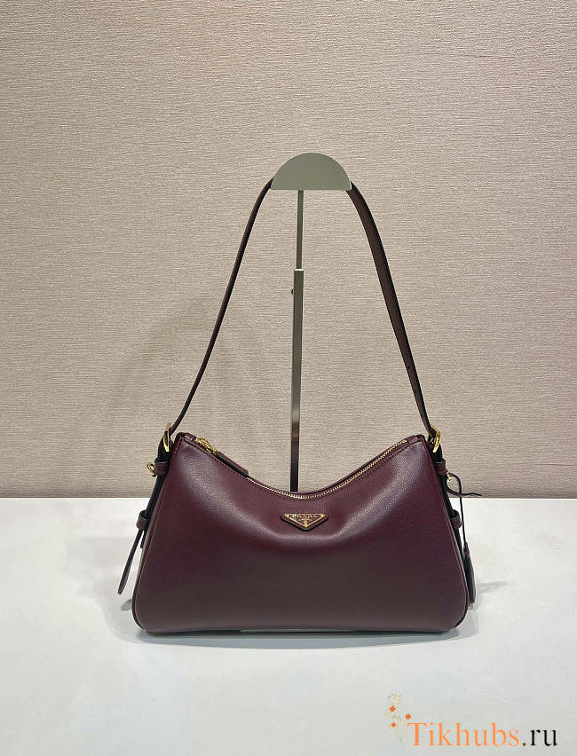Prada Aimee Medium Leather Shoulder Bag Burgundy 31x18x10cm - 1