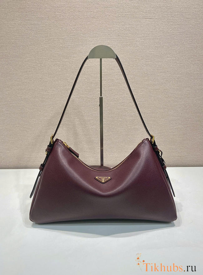 Prada Aimee Large Leather Shoulder Bag Burgundy 39x23x12cm - 1