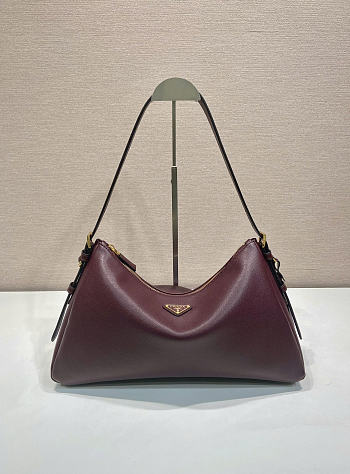 Prada Aimee Large Leather Shoulder Bag Burgundy 39x23x12cm