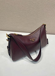 Prada Aimee Large Leather Shoulder Bag Burgundy 39x23x12cm - 4