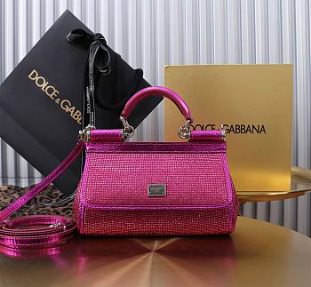 Dolce & Gabbana Small Rhinestone Sicily Tote Bag Pink 18x11x6cm