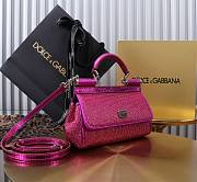 Dolce & Gabbana Small Rhinestone Sicily Tote Bag Pink 18x11x6cm - 3