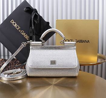 Dolce & Gabbana Small Rhinestone Sicily Tote Bag Silver 18x11x6cm