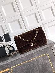 Chanel Flap Bag Velvet Gold Dark Brown 25cm - 1
