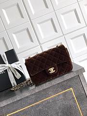 Chanel Flap Bag Velvet Gold Dark Brown 20cm - 1