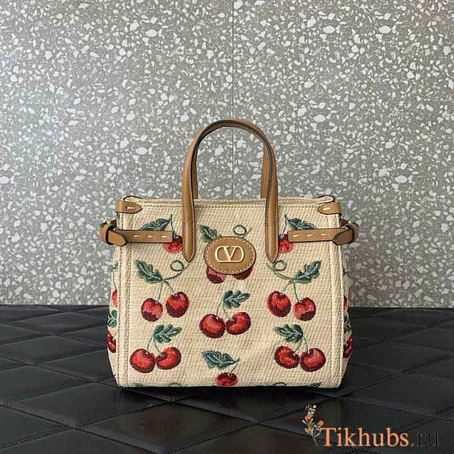 Valentino Garavani Small Shopping Bag Raffia Cherryfic 22x19x12cm - 1