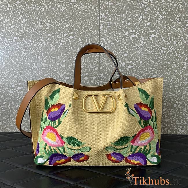 Valentino Medium Shopping Bag Raffia Floral 35x25x17cm - 1