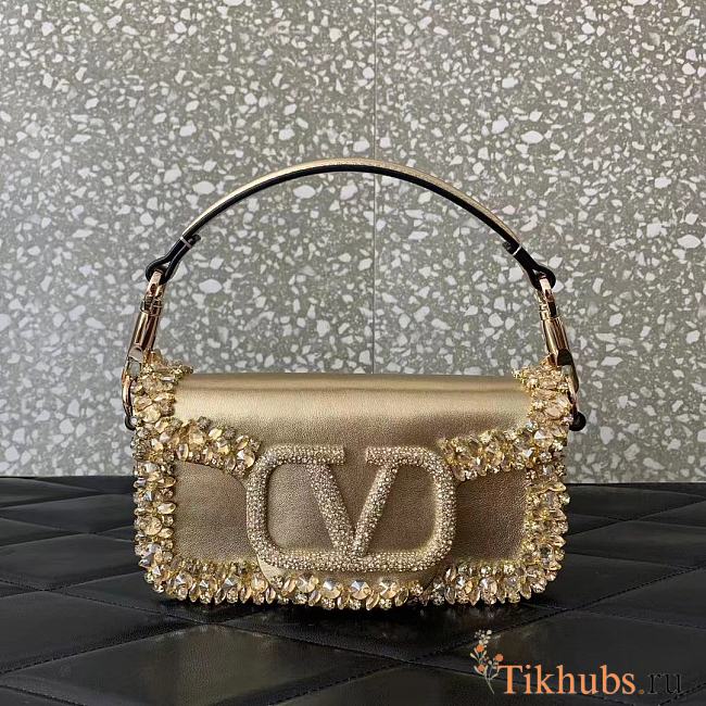 Valentino Locò Small Jeweled Gold Leather Shoulder Bag 19x10.5x5cm - 1