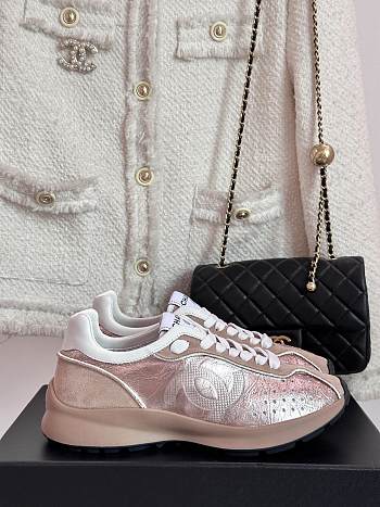 Chanel CC Logo Metallic Pink Sneakers 