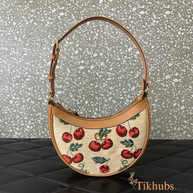 Valentino Vlogo Mini Hobo Bag Raffia Cherryfic 20x12x4cm - 1