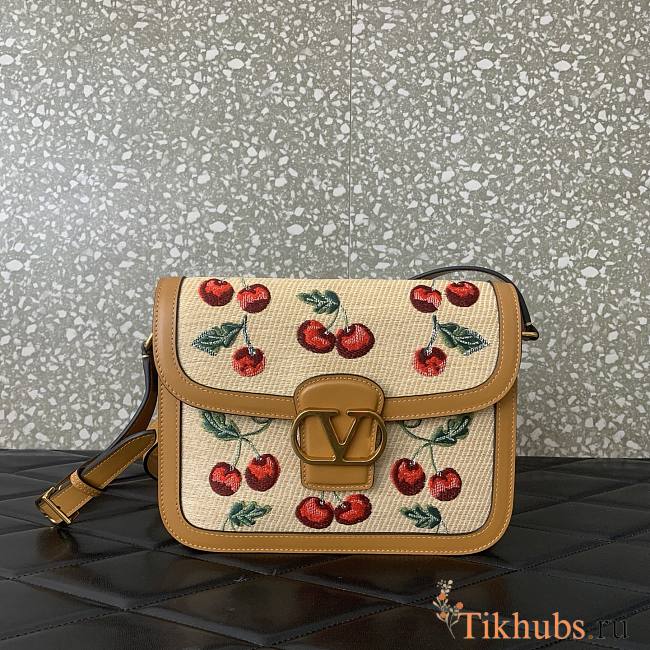 Valentino Garavani 9To5 Shoulder Bag Raffia Cherryfic 24.5x18.5x8cm - 1