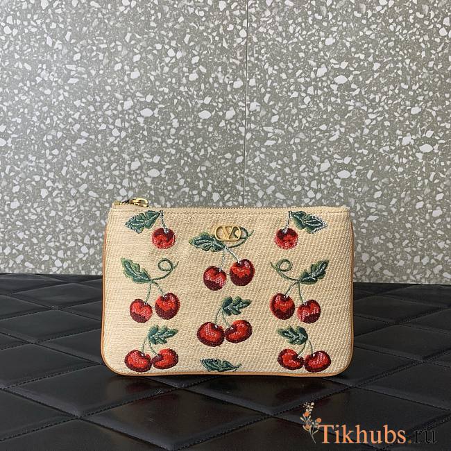 Valentino Vlogo Signature Pouch Raffia Cherryfic 24x16x1cm - 1