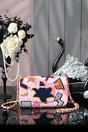 Chanel Small Flap Bag Pink / Blue Sequence Bead Spring 20cm - 5