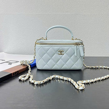 Chanel Handle Vanity Case Blue Bag 17x10x8cm