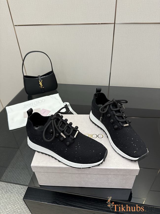 Jimmy Choo Veles Black Sequin Knit Trainers - 1