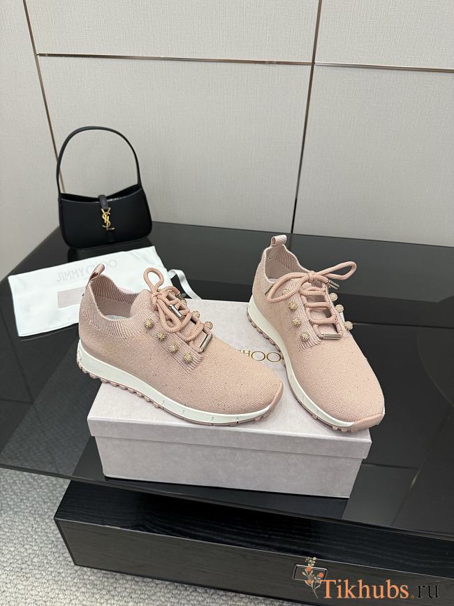 Jimmy Choo Veles Pink Sequin Knit Trainers - 1