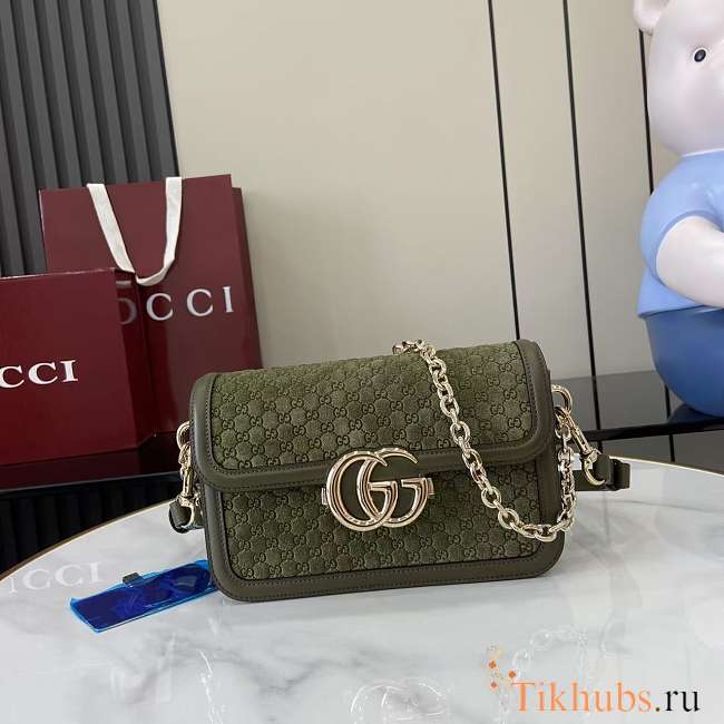 Gucci Go Small Shoulder Bag Green Suede 21.5x14x9cm - 1