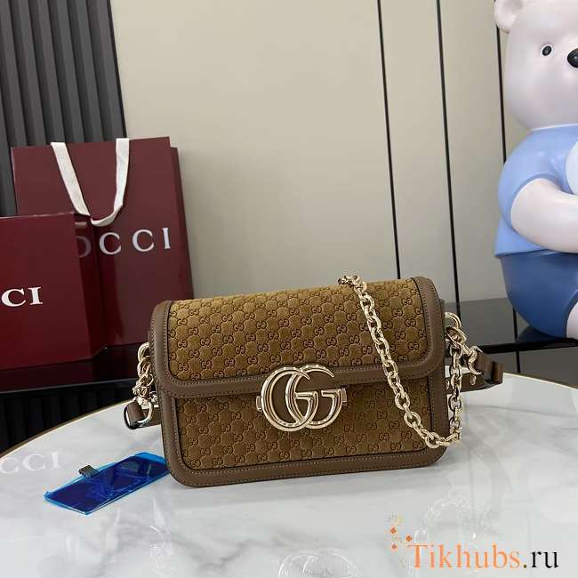 Gucci Go Small Shoulder Bag Brown Suede 21.5x14x9cm - 1