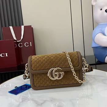 Gucci Go Small Shoulder Bag Brown Suede 21.5x14x9cm