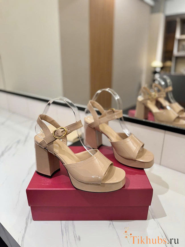 Valentino Garavani Leather Fawcette Beige Heeled Sandals 100 - 1
