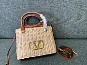 Valentino Beige/Brown Wicker Vlogo Bucket Bag 25x18x9cm - 1