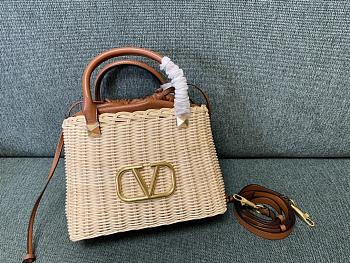 Valentino Beige/Brown Wicker Vlogo Bucket Bag 25x18x9cm