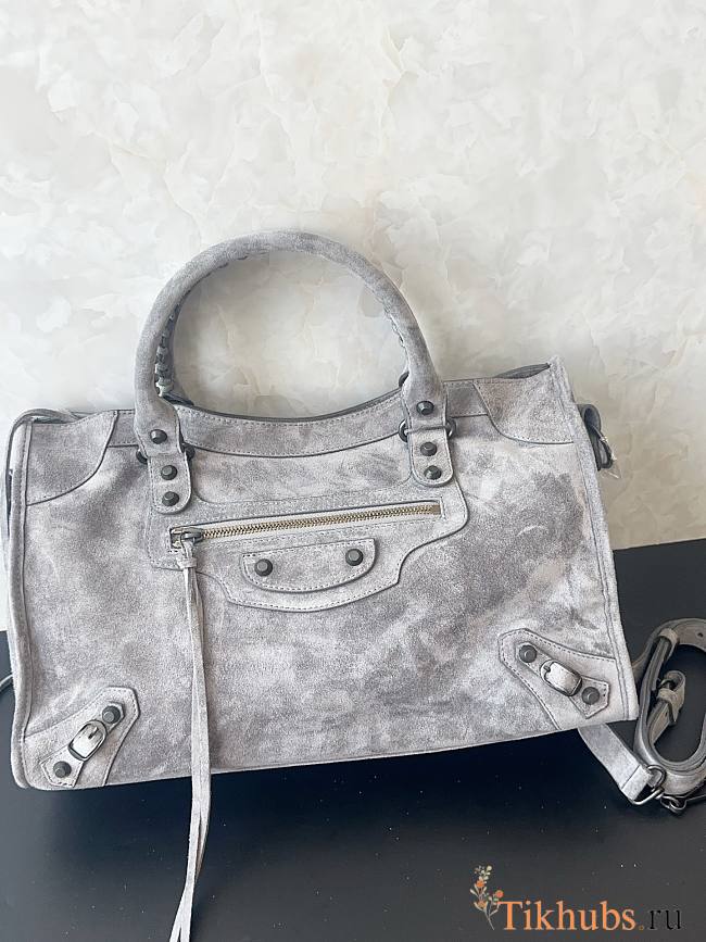 Balenciaga City Le Cagole Bag Grey Suede 37x23.4x14.9cm - 1