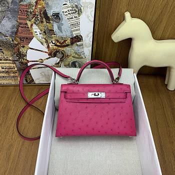 Hermes Mini Kelly Pink Fuchsia Silver Ostrich 19cm