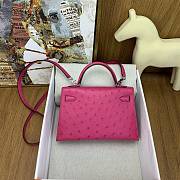 Hermes Mini Kelly Pink Fuchsia Silver Ostrich 19cm - 4