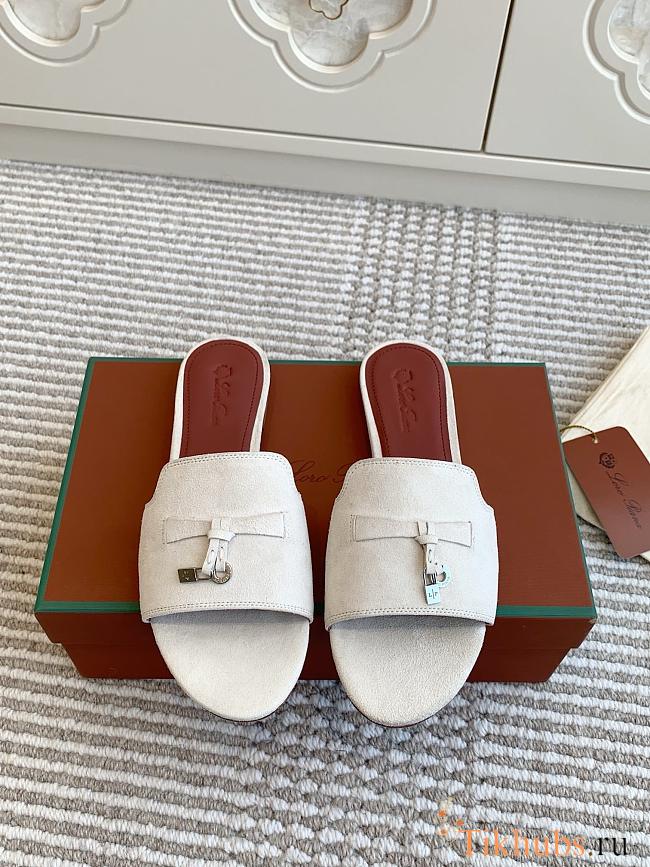Loro Piana Summer Charms Slippers White Suede - 1