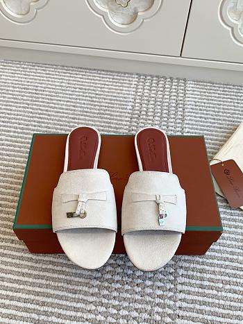 Loro Piana Summer Charms Slippers White Suede