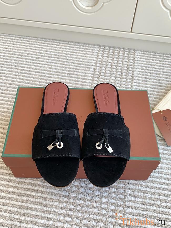 Loro Piana Summer Charms Slippers Black Suede - 1