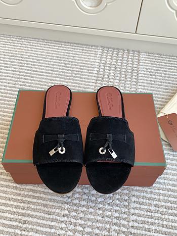 Loro Piana Summer Charms Slippers Black Suede