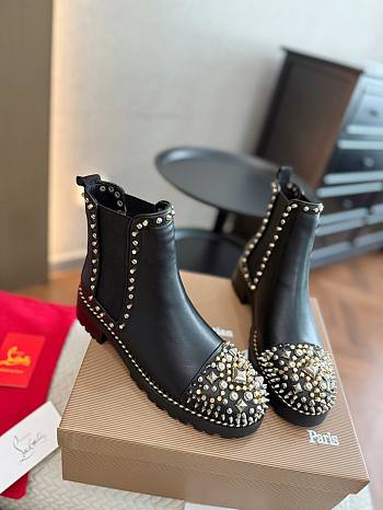 Christian Louboutin Calfskin Studded Chasse Black Boots