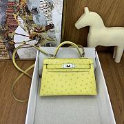 Hermes Mini Kelly Yellow Silver Ostrich 19cm - 1